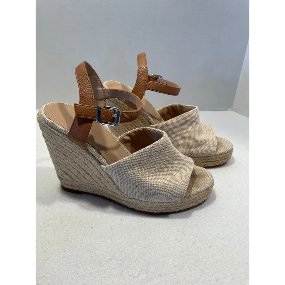 Witchery Juliet Espadrille Wedge Heel Sandals 40 US‎ 9.5 Cream Tan Ankle Strap